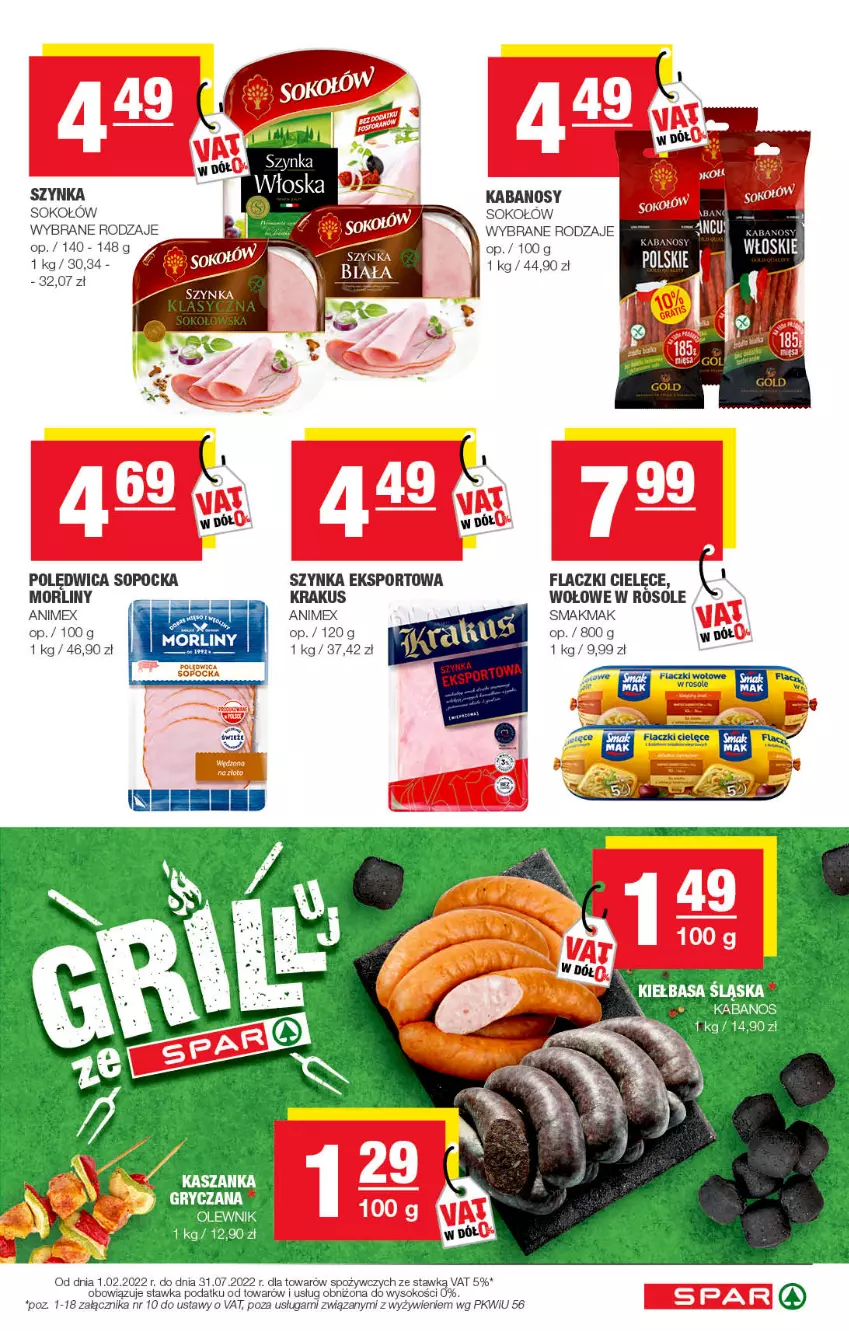 Gazetka promocyjna Spar - Spar - ważna 01.05 do 11.05.2022 - strona 9 - produkty: Gry, Kabanos, Kasza, Kaszanka, Krakus, Morliny, Olewnik, Polędwica, Por, Sok, Sokołów, Sport, Szynka