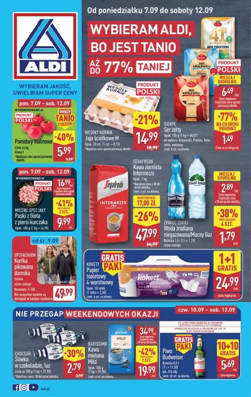 Gazetka promocyjna Aldi - Pełna oferta - ważna 07.09 do 12.09.2026 - strona 1 - produkty: Fa, Gra, Jaja, Kawa, Kawa ziarnista, Kurczak, Kurtka, Por, Segafredo, Ser