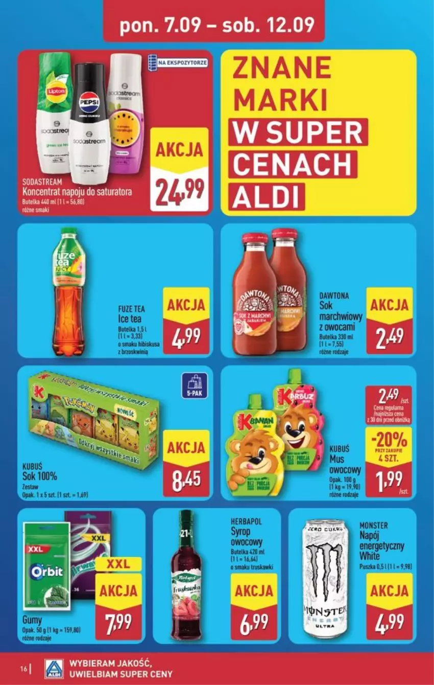 Gazetka promocyjna Aldi - Pełna oferta - ważna 07.09 do 12.09.2026 - strona 16 - produkty: Dawtona, Herbapol, Ice tea, Kubuś, Mus, Por
