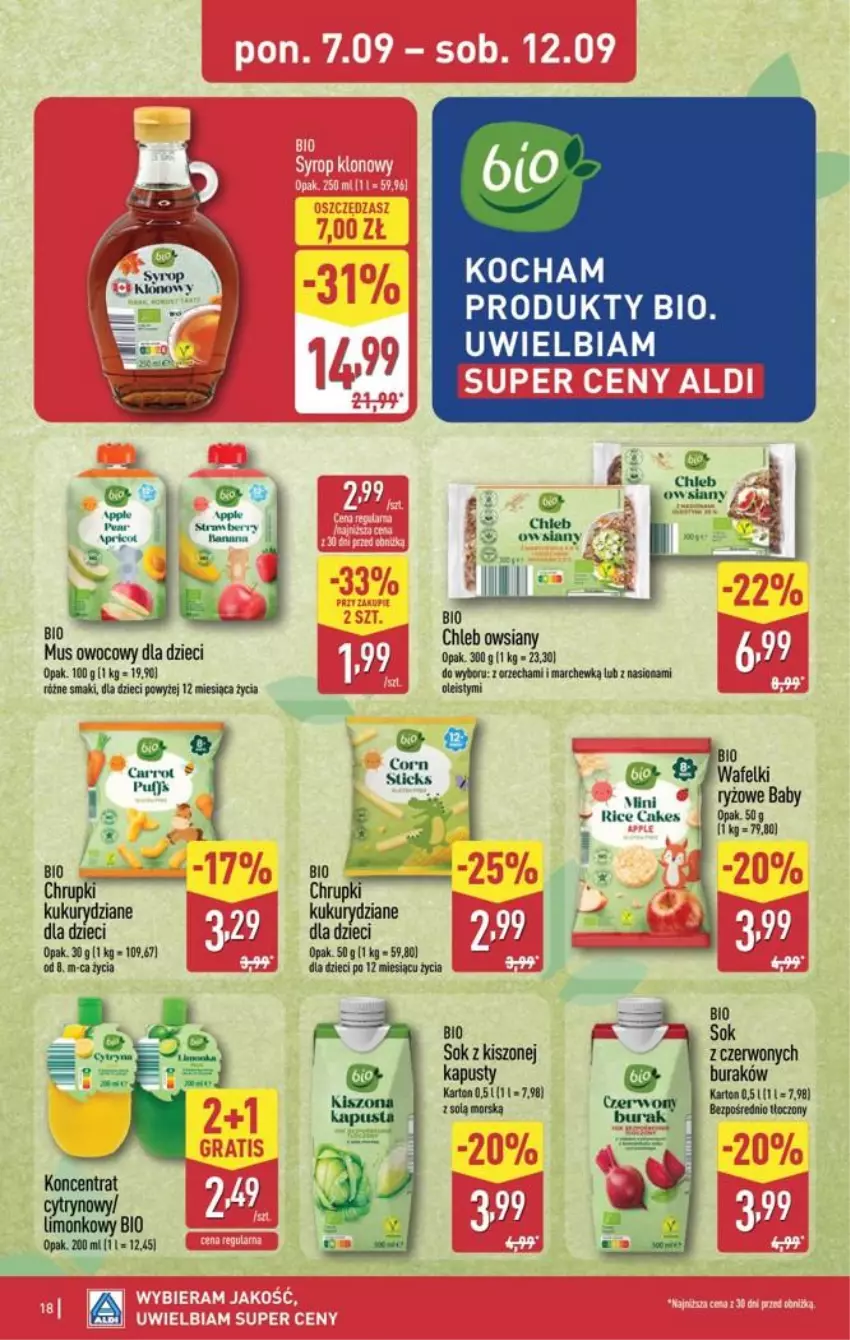 Gazetka promocyjna Aldi - Pełna oferta - ważna 07.09 do 12.09.2026 - strona 18 - produkty: Chleb, Chrupki, Dzieci, Koc, Mus, Sok