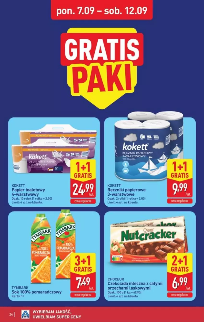 Gazetka promocyjna Aldi - Pełna oferta - ważna 07.09 do 12.09.2026 - strona 24 - produkty: Czekolada, Czekolada mleczna, Gra, Papier, Papier toaletowy, Ręcznik, Ręczniki papierowe, Rolki, Sok, Tymbark