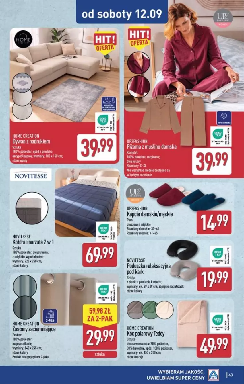 Gazetka promocyjna Aldi - Pełna oferta - ważna 07.09 do 12.09.2026 - strona 43 - produkty: Fa, Kapcie, Koc, Poduszka, Wełna