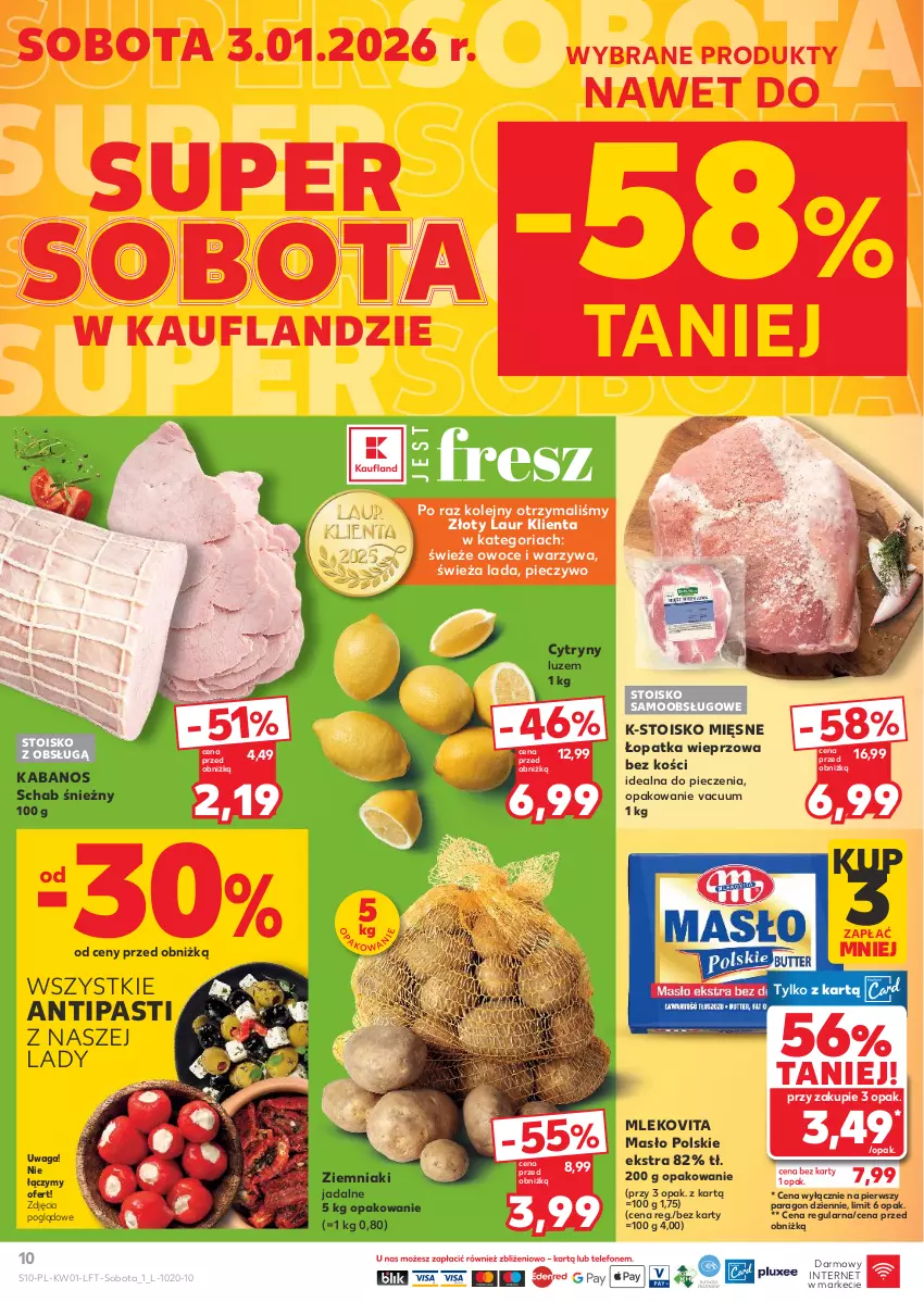Gazetka promocyjna Kaufland - Gazetka tygodnia - ważna 02.01 do 07.01.2026 - strona 10 - produkty: Cytryny, Kabanos, Laur, Masło, Mleko, Mlekovita, Olej, Owoce, Piec, Pieczywo, Waga, Warzywa, Ziemniaki