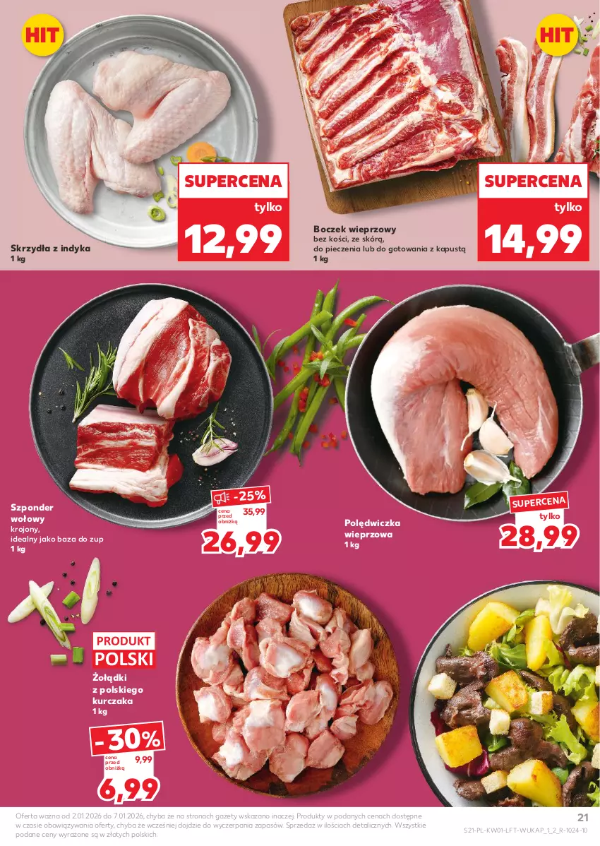 Gazetka promocyjna Kaufland - Gazetka tygodnia - ważna 02.01 do 07.01.2026 - strona 21 - produkty: Boczek, Boczek wieprzowy, Kapustą, Kurczak, Piec, Polędwiczka wieprzowa, Szponder wołowy