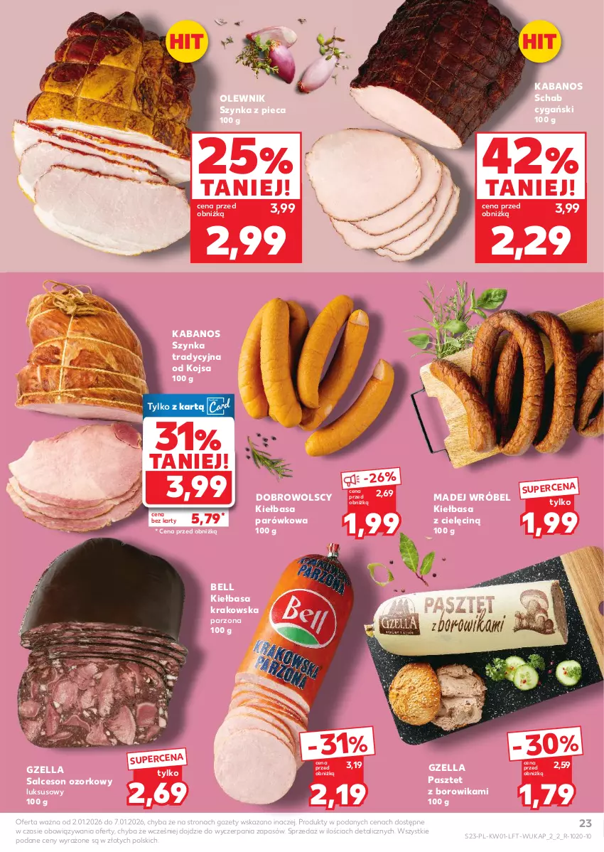 Gazetka promocyjna Kaufland - Gazetka tygodnia - ważna 02.01 do 07.01.2026 - strona 23 - produkty: Bell, Kabanos, Kiełbasa, Kiełbasa krakowska, Madej Wróbel, Olewnik, Pasztet, Piec, Salceson, Szynka