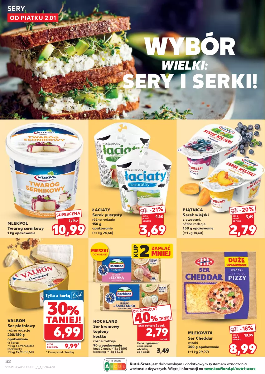 Gazetka promocyjna Kaufland - Gazetka tygodnia - ważna 02.01 do 07.01.2026 - strona 32 - produkty: Cheddar, Hochland, Mleko, Mlekovita, Piątnica, Ser, Ser pleśniowy, Serek, Serek puszysty, Serek wiejski, Top, Twaróg