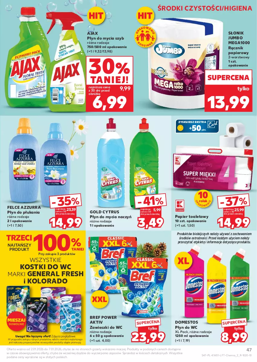 Gazetka promocyjna Kaufland - Gazetka tygodnia - ważna 02.01 do 07.01.2026 - strona 47 - produkty: Ajax, Bref, Do mycia naczyń, Domestos, Kolorado, Papier, Papier toaletowy, Płyn do mycia, Płyn do mycia naczyń, Płyn do płukania, Płyn do wc, Por, Ręcznik, Waga, Zawieszki