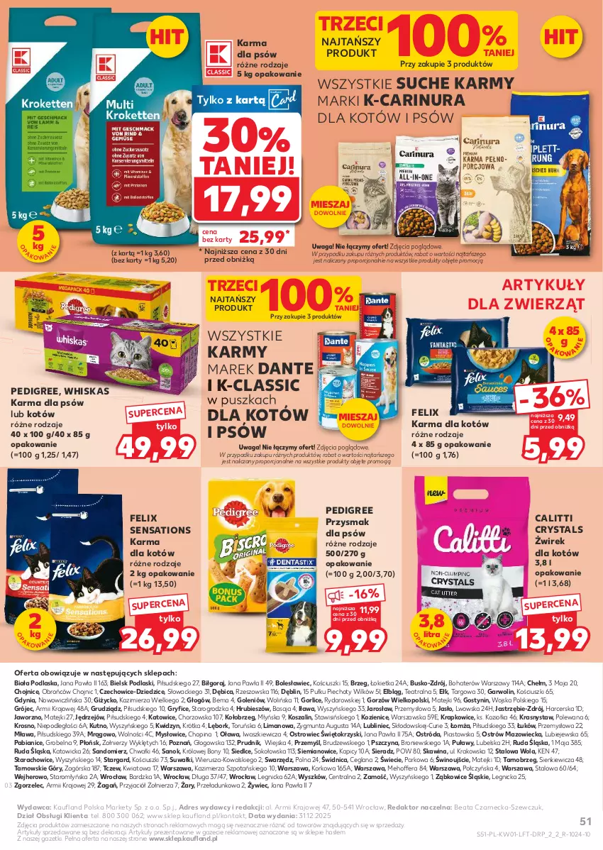 Gazetka promocyjna Kaufland - Gazetka tygodnia - ważna 02.01 do 07.01.2026 - strona 51 - produkty: BIC, Dres, Felix, Gry, Kosz, LANA, Pedigree, Piast, Piec, Podlaski, Por, Sati, Sok, Szal, Waga, Whiskas, Wino