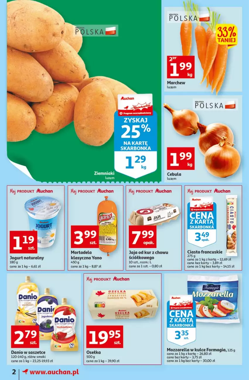 Gazetka promocyjna Auchan - Gazetka TYGODNIOWE przeNISKIE CENY – Moje Auchan - ważna 29.09 do 05.10.2022 - strona 2 - produkty: Danio, Jaja, Jogurt, Jogurt naturalny, Mozzarella