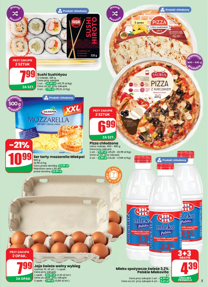 Gazetka promocyjna Dino - Weekendowe okazje - ważna 18.09 do 19.09.2026 - strona 5 - produkty: Jaja, Kurczak, Mleko, Mlekovita, Mozzarella, Piec, Pizza, Ser, Sushi