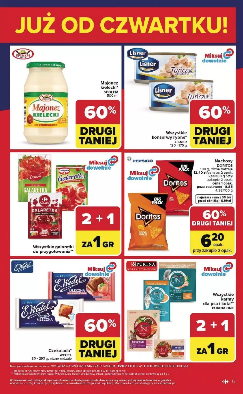 Gazetka promocyjna Carrefour - Gazetka Weekend okazji już od czwartku! - ważna 21.05 do 23.05.2026 - strona 5 - produkty: Czekolada, Fa, Gala, Galaretki, Lisner, Majonez, Pepsi, Pur, Purina, Ser, Tuńczyk