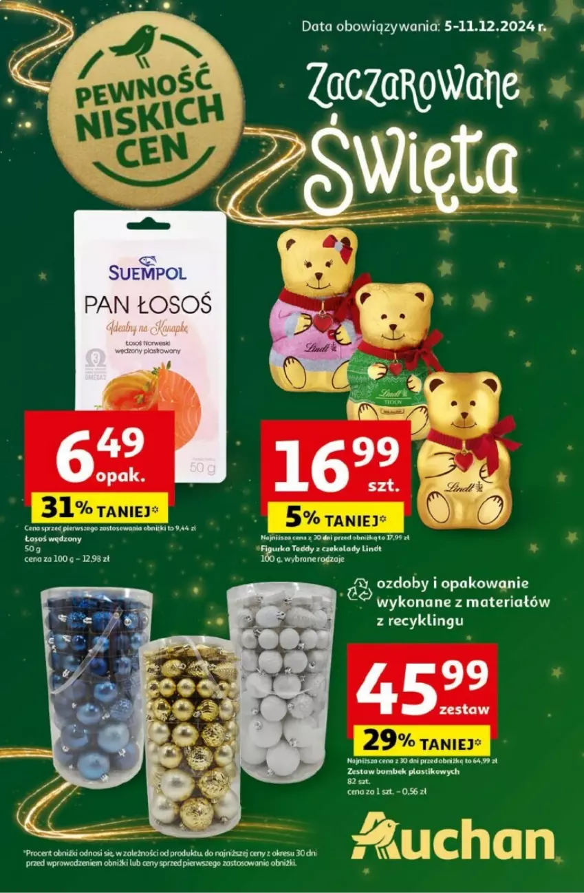 Gazetka promocyjna Auchan - ważna 05.12 do 11.12.2024 - strona 1 - produkty: Lindt, Suempol, Zestaw bombek