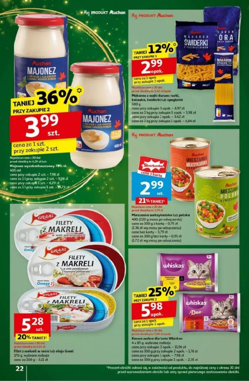 Gazetka promocyjna Auchan - ważna 05.12 do 11.12.2024 - strona 17 - produkty: Filet z makreli, Gra, Graal, Majonez, Makaron, Mieszanka meksykańska, Olej, Rum, Rurki, Sok, Sos, Spaghetti, Whiskas