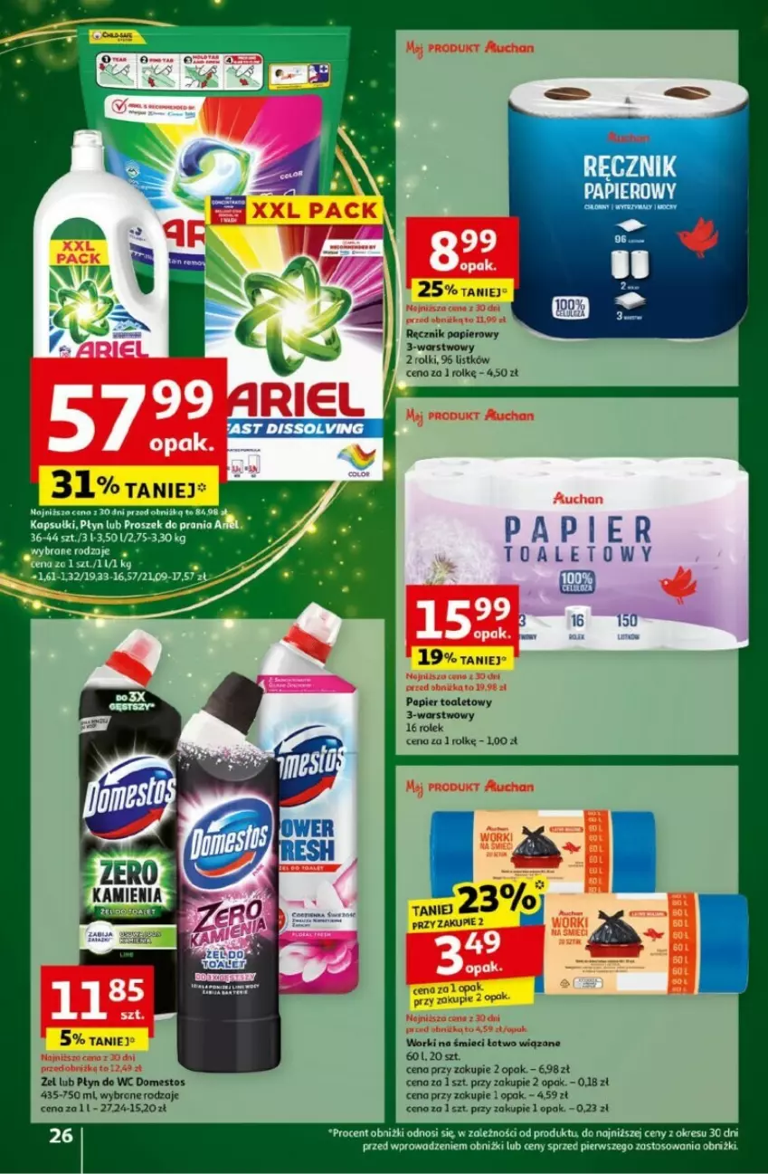 Gazetka promocyjna Auchan - ważna 05.12 do 11.12.2024 - strona 21 - produkty: Domestos, Papier, Papier toaletowy, Płyn do wc, Ręcznik, Rolki, Worki na śmiec, Worki na śmieci