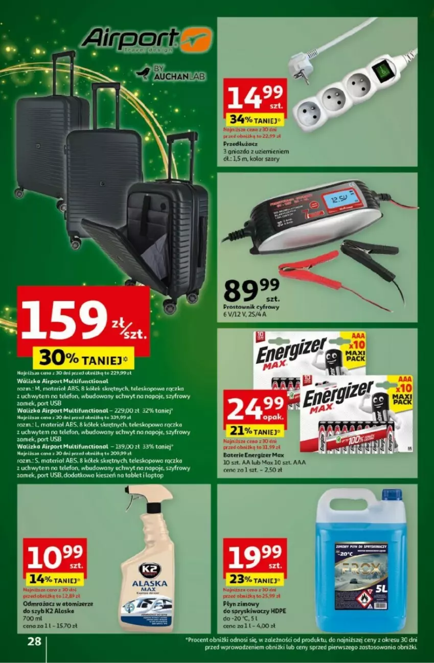 Gazetka promocyjna Auchan - ważna 05.12 do 11.12.2024 - strona 24 - produkty: Energizer, K2, Napoje, Płyn zimowy, Por, Prostownik, Tablet, Telefon, Teleskop, Top, Walizka