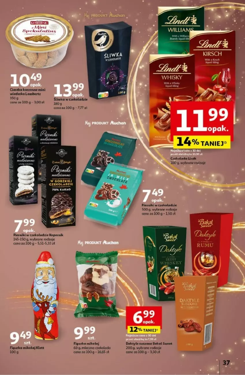 Gazetka promocyjna Auchan - ważna 05.12 do 11.12.2024 - strona 38 - produkty: Ciastka, Czekolada, Daktyle, Lindt, Piernik, Pierniki w czekoladzie