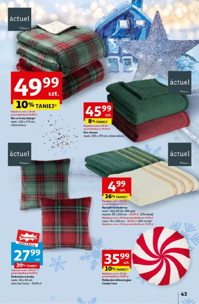 Gazetka promocyjna Auchan - ważna 05.12 do 11.12.2024 - strona 44 - produkty: Candy, EPEE, Koc, Poduszka, Poduszka dekoracyjna, Ręcznik