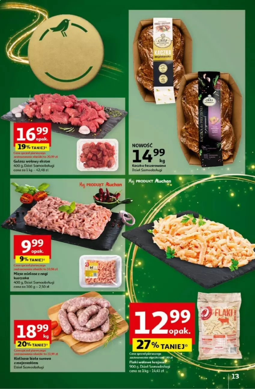 Gazetka promocyjna Auchan - ważna 05.12 do 11.12.2024 - strona 7 - produkty: Fa, Gulasz wołowy, Kaczka, Kaczka faszerowana, Kiełbasa, Kiełbasa biała, Kurczak, Mięso, Mięso mielone