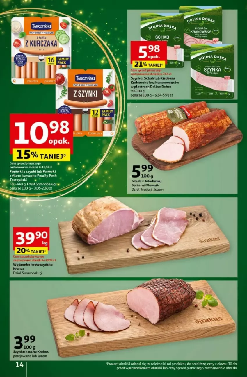 Gazetka promocyjna Auchan - ważna 05.12 do 11.12.2024 - strona 8 - produkty: Kiełbasa, Kiełbasa krakowska, Krakus, Kurczak, Olewnik, Por, Ser, Szynka, Tarczyński