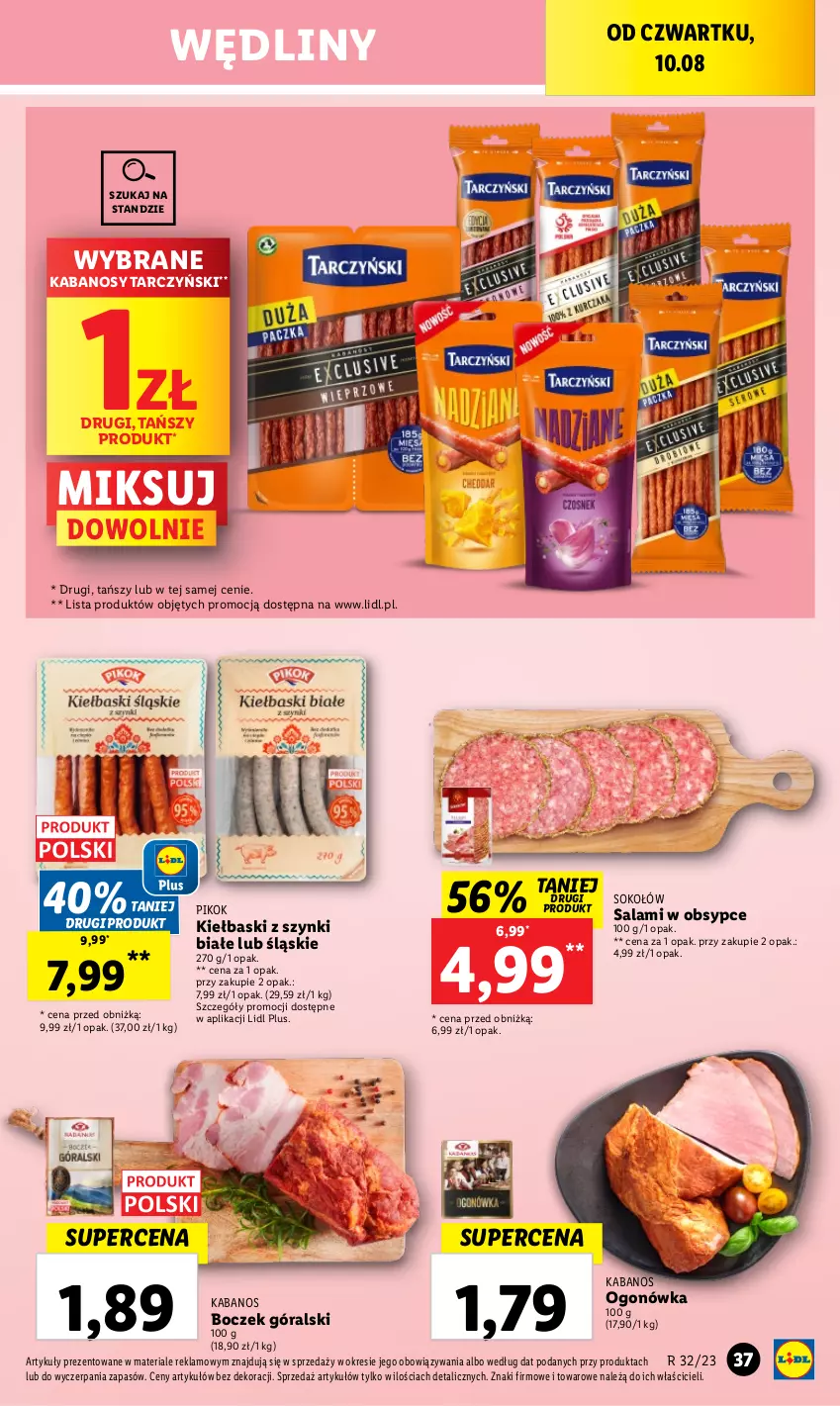 Gazetka promocyjna Lidl - GAZETKA - ważna 10.08 do 12.08.2023 - strona 57 - produkty: Boczek, Kabanos, Ogonówka, PIKOK, Salami, Sok, Sokołów, Tarczyński