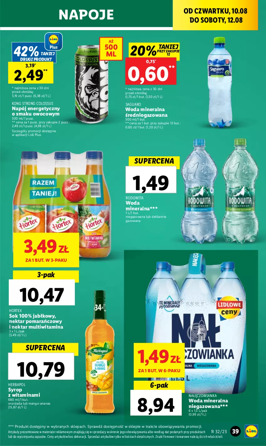 Gazetka promocyjna Lidl - GAZETKA - ważna 10.08 do 12.08.2023 - strona 59 - produkty: Ananas, Herbapol, Hortex, Mango, Nałęczowianka, Napój, Napój energetyczny, Napoje, Nektar, Oranżada, Sok, Syrop, Woda, Woda mineralna