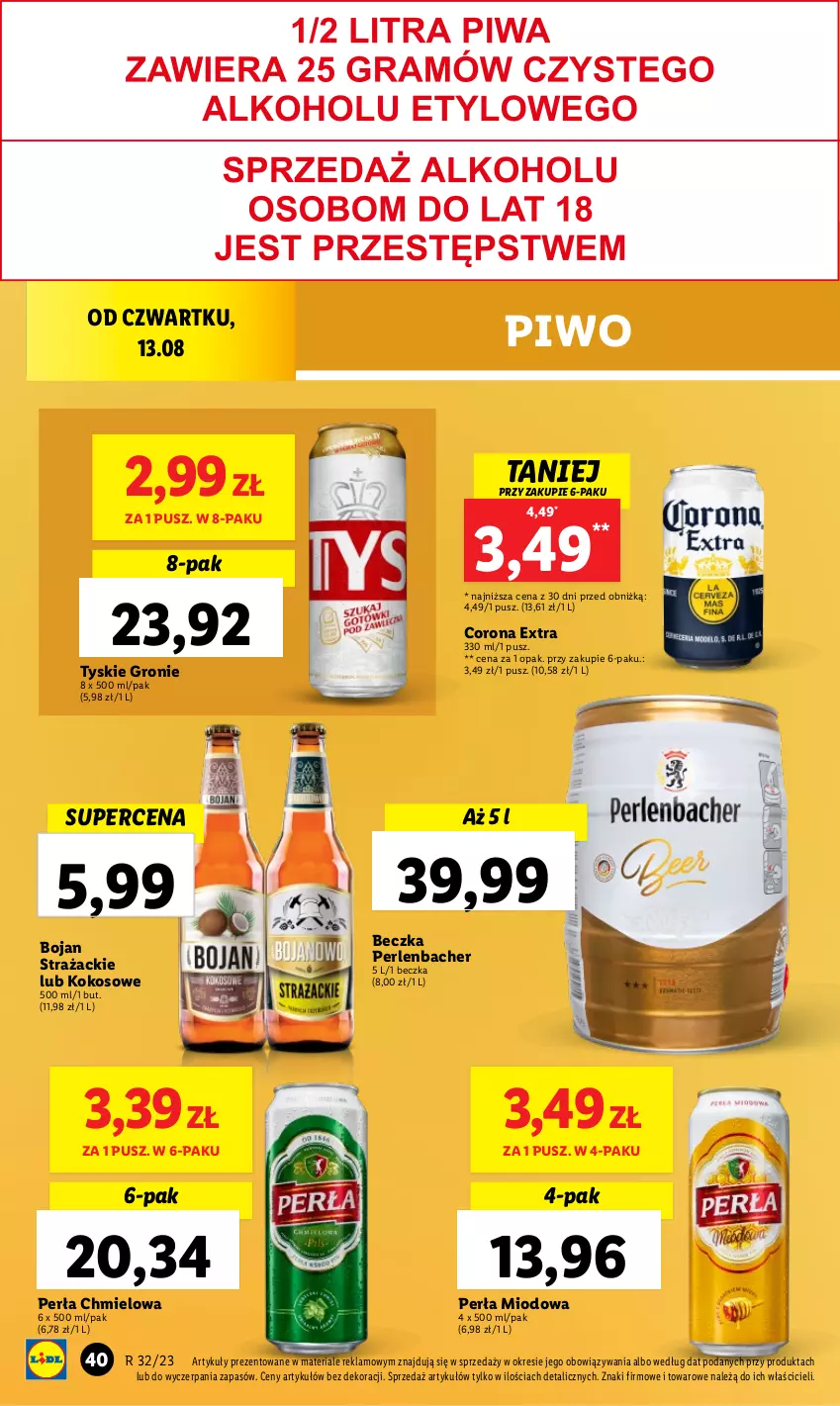 Gazetka promocyjna Lidl - GAZETKA - ważna 10.08 do 12.08.2023 - strona 60 - produkty: Corona Extra, Kokos, NBA, Perła, Piwo, Tyskie