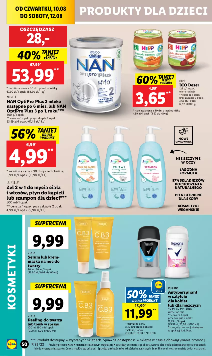 Gazetka promocyjna Lidl - GAZETKA - ważna 10.08 do 12.08.2023 - strona 70 - produkty: Antyperspirant, Deser, Dzieci, HiPP, Hipp Bio, Maska, Mleko, NAN Optipro, Nestlé, O nas, Peeling, Płyn do kąpieli, Rexona, Rum, Ser, Serum, Szampon, Tonik, Ziaja