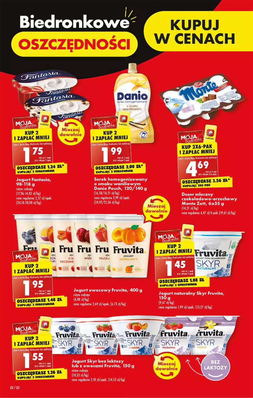 Gazetka promocyjna Biedronka - W tym tygodniu P - ważna 31.10 do 05.11.2022 - strona 22 - produkty: Acer, Danio, Fa, Fanta, Jogurt, Jogurt naturalny, Jogurt owocowy, Monte, Piec, Ser, Serek, Serek homogenizowany, Zott