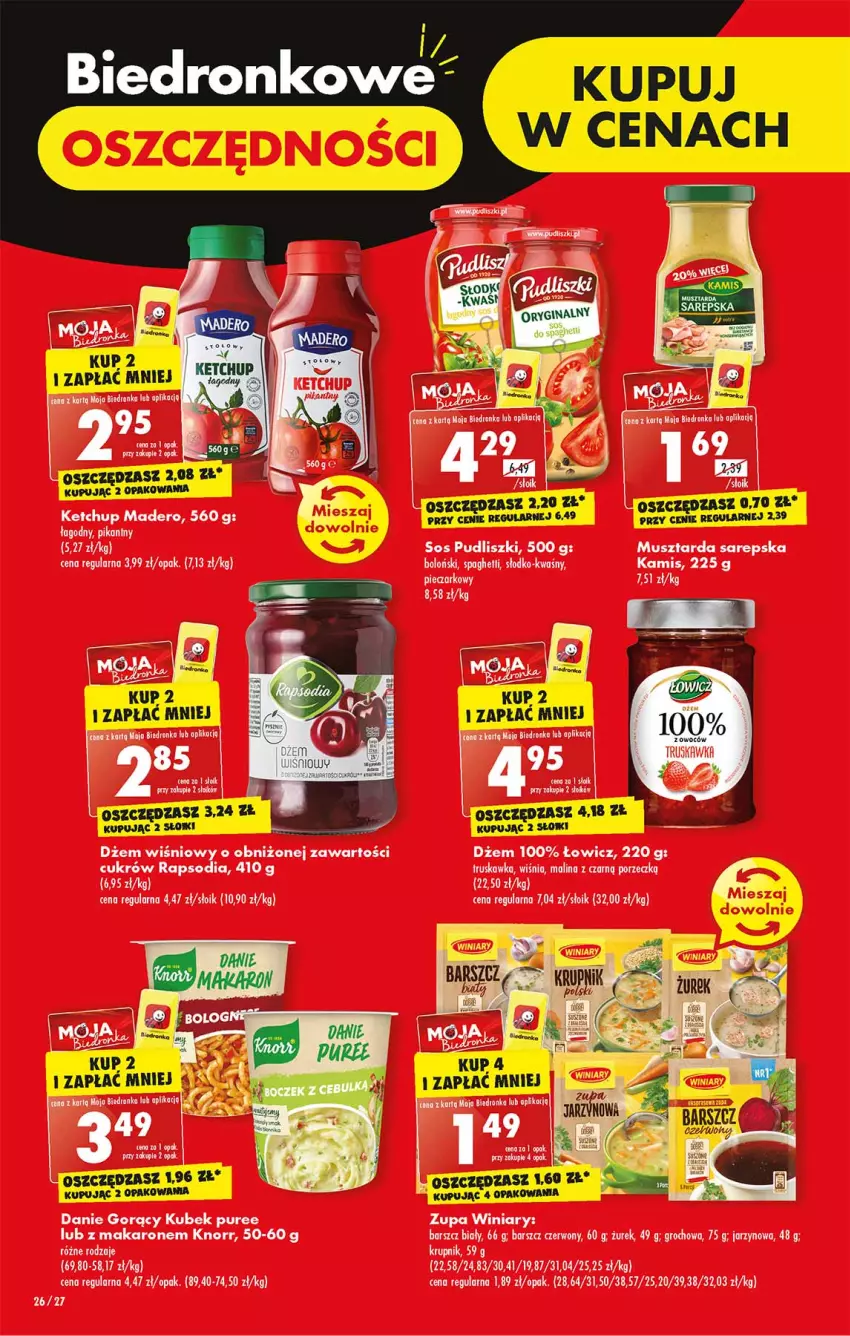 Gazetka promocyjna Biedronka - W tym tygodniu P - ważna 31.10 do 05.11.2022 - strona 26 - produkty: Dżem, Groch, Kamis, Ketchup, Knorr, Krupnik, Kubek, Makaron, Mus, Musztarda, Piec, Por, Pudliszki, Pur, Sos, Spaghetti, Winiary, Zupa