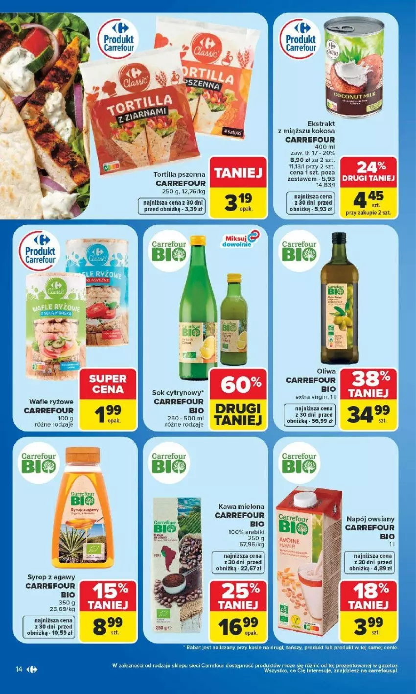 Gazetka promocyjna Carrefour - Gazetka Carrefour Białystok w SUMIE Zmieniliśmy się dla Ciebie - ważna 24.08 do 30.08.2026 - strona 14 - produkty: Gin, Kawa, Kawa mielona, Kokos, Napój, Oliwa, Ryż, Sok, Syrop, Tortilla, Wafle