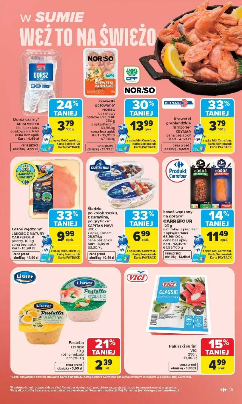 Gazetka promocyjna Carrefour - Gazetka Carrefour Białystok w SUMIE Zmieniliśmy się dla Ciebie - ważna 24.08 do 30.08.2026 - strona 15 - produkty: Dorsz, Fa, Gry, Krewetki, Pieprz, Ryba, Sos, Surimi