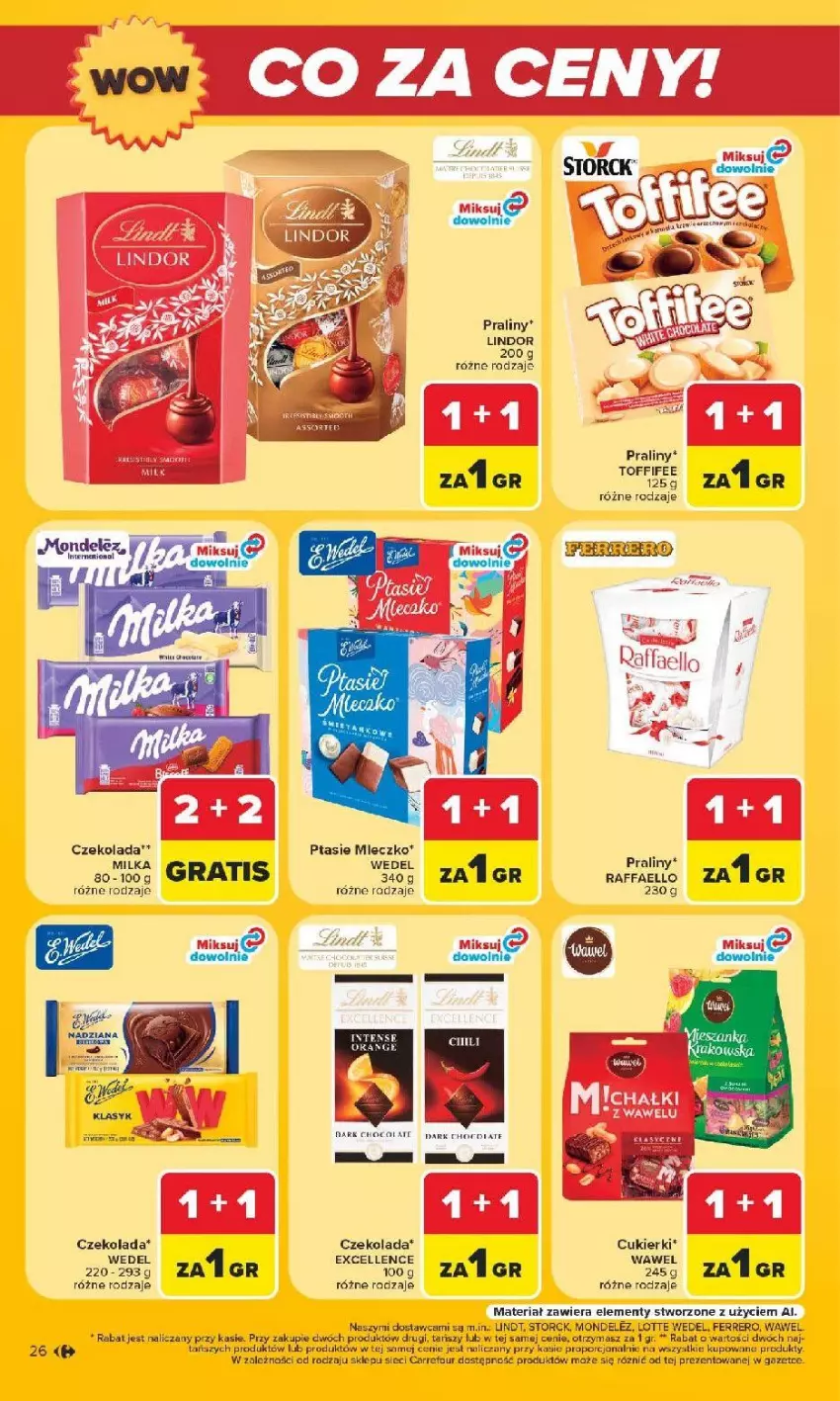 Gazetka promocyjna Carrefour - Gazetka Carrefour Białystok w SUMIE Zmieniliśmy się dla Ciebie - ważna 24.08 do 30.08.2026 - strona 26 - produkty: Cukier, Cukierki, Czekolada, Fa, Ferrero, Milka, Mleczko, Praliny, Ptasie mleczko, Raffaello, Wawel