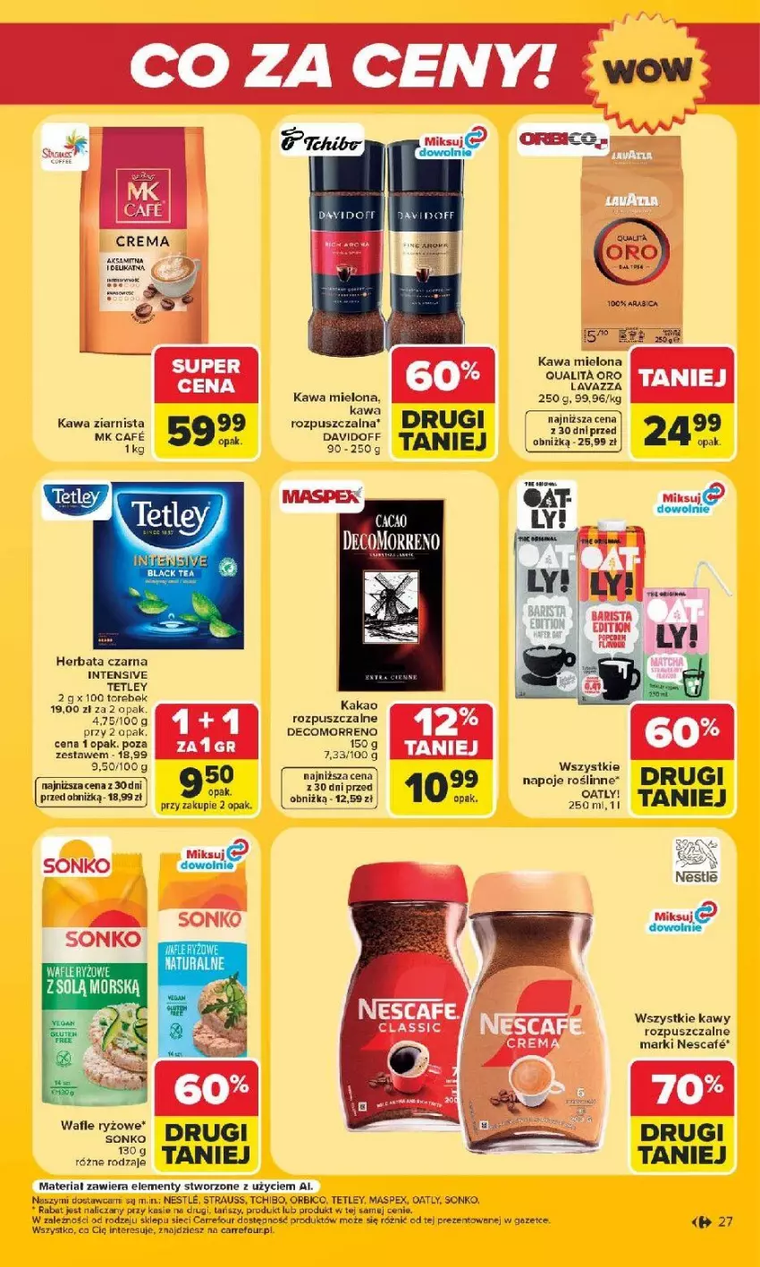 Gazetka promocyjna Carrefour - Gazetka Carrefour Białystok w SUMIE Zmieniliśmy się dla Ciebie - ważna 24.08 do 30.08.2026 - strona 27 - produkty: Fa, Herbata, Herbata czarna, Kakao, Kawa, Kawa mielona, Kawa ziarnista, Napoje, Tchibo, Tetley, Wafle