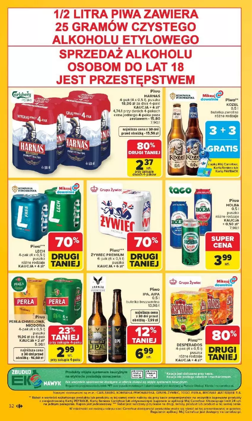 Gazetka promocyjna Carrefour - Gazetka Carrefour Białystok w SUMIE Zmieniliśmy się dla Ciebie - ważna 24.08 do 30.08.2026 - strona 32 - produkty: Carlsberg, Desperados, Fa, Kozel, Perła, Piwa, Piwo, Por, Ryba
