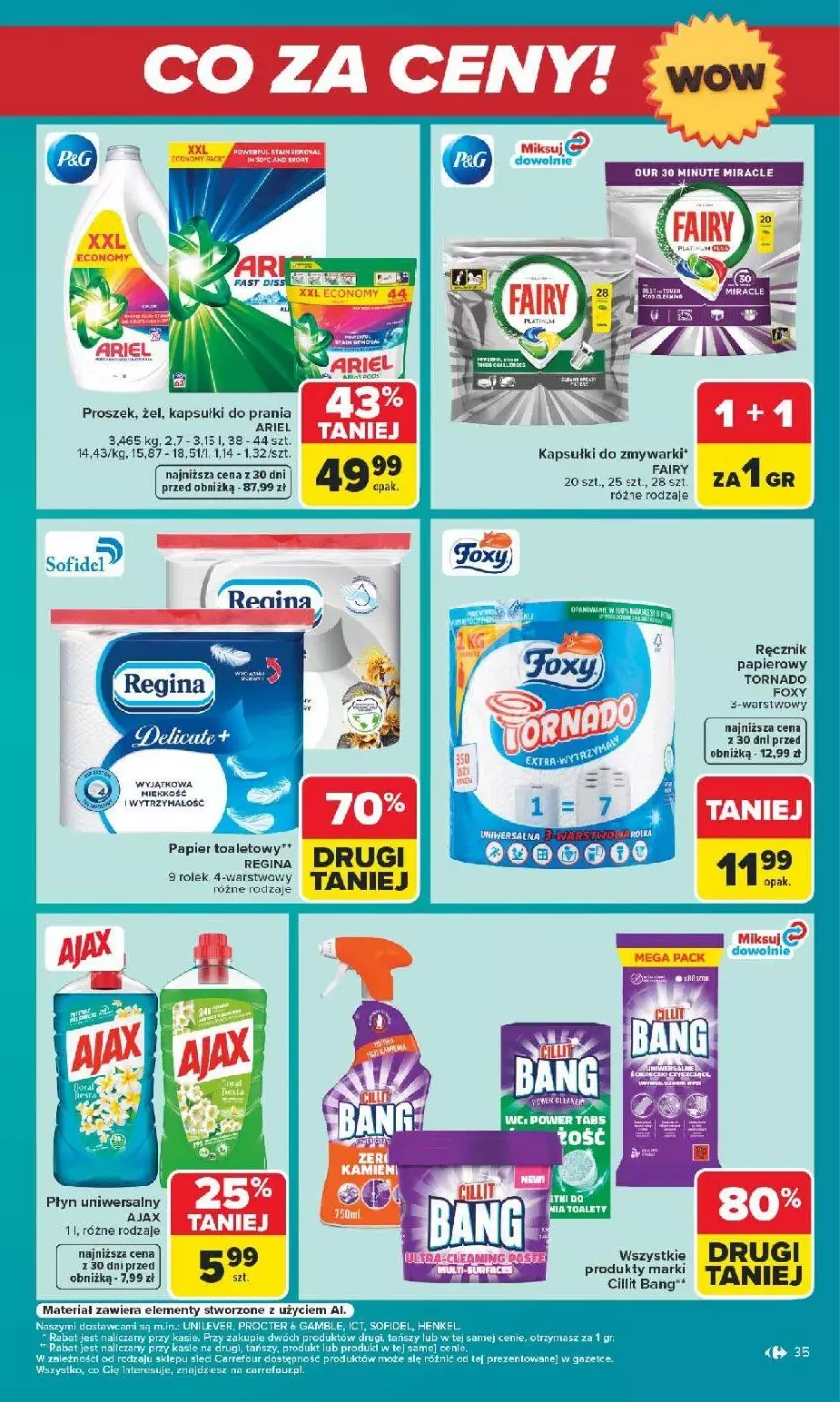 Gazetka promocyjna Carrefour - Gazetka Carrefour Białystok w SUMIE Zmieniliśmy się dla Ciebie - ważna 24.08 do 30.08.2026 - strona 35 - produkty: Ajax, Ariel, Fa, Fairy, Foxy, Gin, Kapsułki do prania, Papier, Papier toaletowy, Ręcznik, Zmywarki