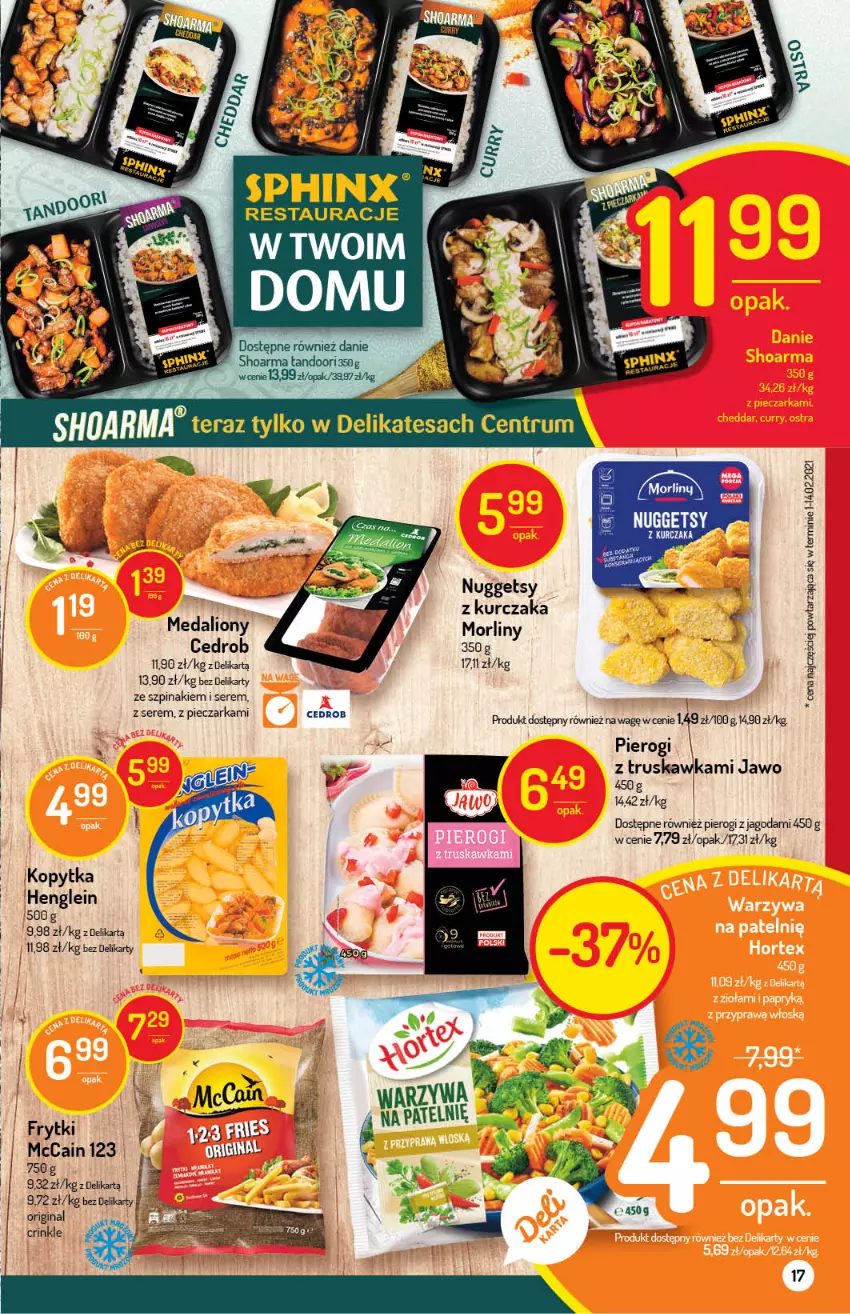 Gazetka promocyjna Delikatesy Centrum - Gazetka Delikatesy Centrum - ważna 06.04 do 14.04.2021 - strona 17 - produkty: Fa, Frytki, Gin, Kopytka, Kurczak, Lion, Morliny, Pierogi, Ser, Shoarma, Szpinak