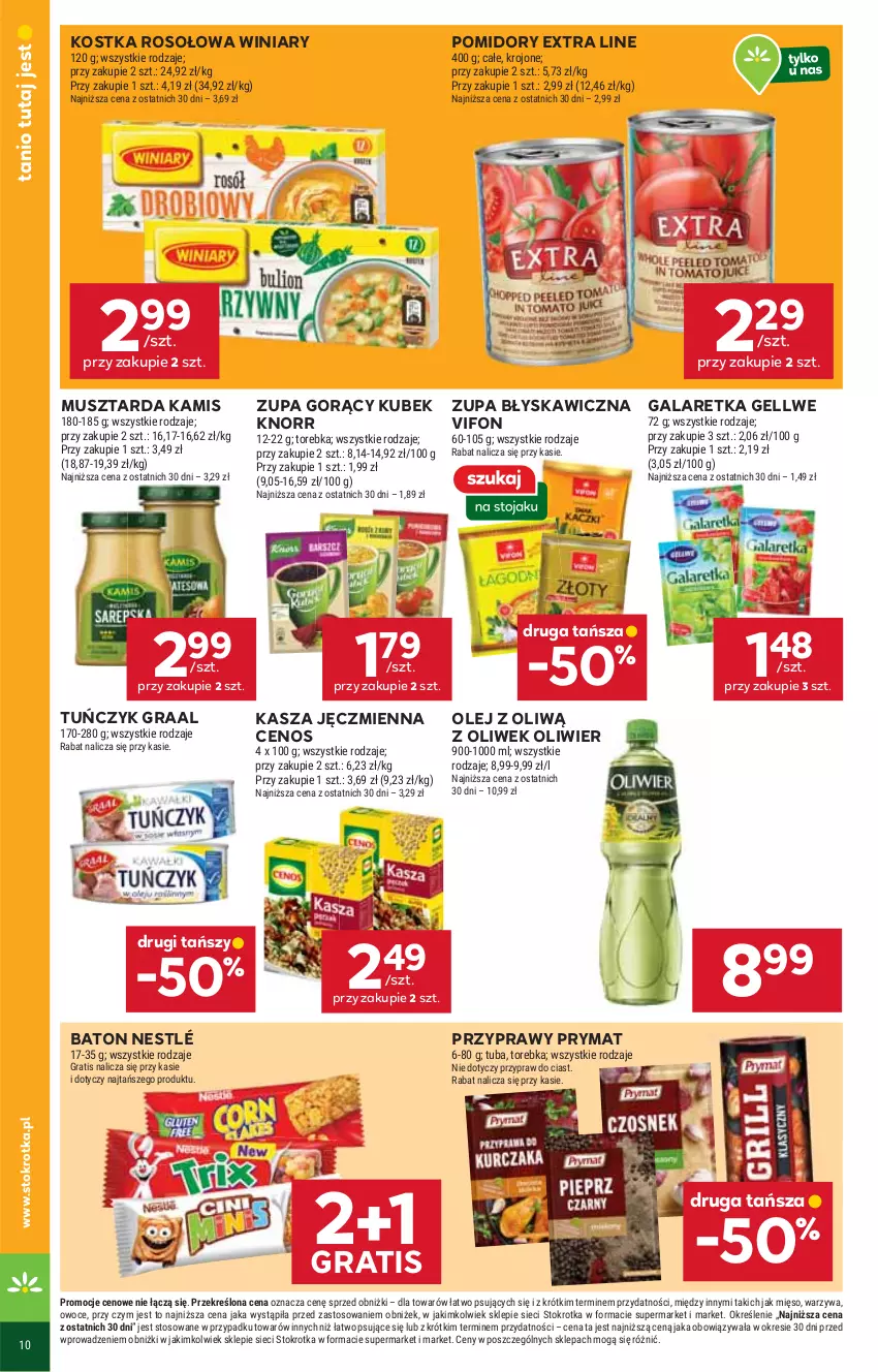 Gazetka promocyjna Stokrotka - Market - ważna 21.08 do 27.08.2025 - strona 12 - produkty: Baton, Cenos, Gala, Galaretka, Gra, Graal, Kamis, Kasza, Kasza jęczmienna, Knorr, Kubek, Mięso, Mus, Musztarda, Nestlé, Olej, Owoce, Pomidory, Prymat, Przyprawy, Torebka, Tuńczyk, Warzywa, Winiary, Zupa