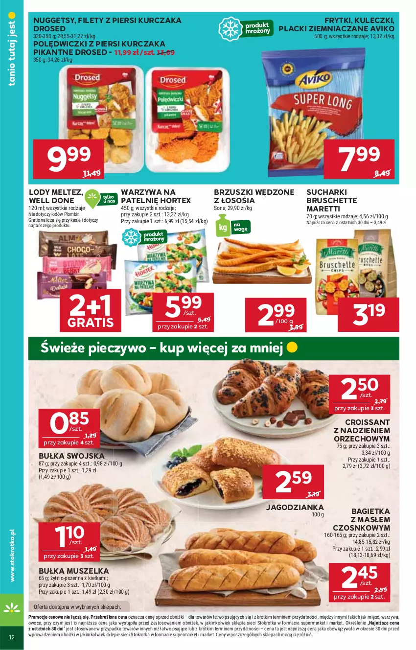 Gazetka promocyjna Stokrotka - Market - ważna 21.08 do 27.08.2025 - strona 18 - produkty: Bagietka, Bruschette, Bułka, Croissant, Frytki, Gra, Hortex, Jagodzianka, Kurczak, Lack, Lody, Mięso, Mus, Owoce, Piec, Pieczywo, Sos, Warzywa
