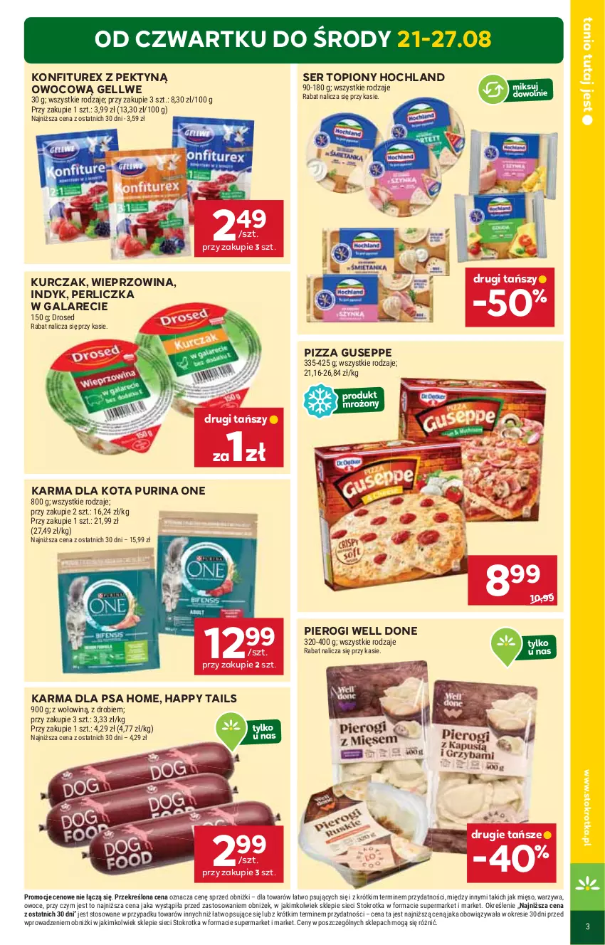 Gazetka promocyjna Stokrotka - Market - ważna 21.08 do 27.08.2025 - strona 3 - produkty: Gala, Hochland, Kurczak, Mięso, Owoce, Perliczka, Pierogi, Pizza, Pur, Purina, Ser, Ser topiony, Top, Warzywa, Wieprzowina