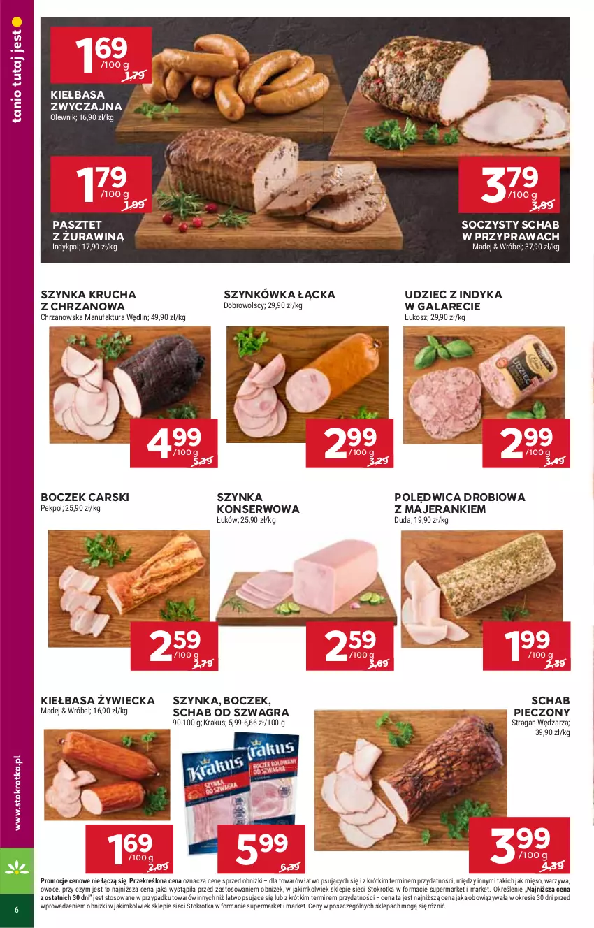 Gazetka promocyjna Stokrotka - Market - ważna 21.08 do 27.08.2025 - strona 6 - produkty: Boczek, Cars, Chrzan, Duda, Fa, Gala, Gra, Kiełbasa, Kosz, Krakus, Mięso, Olewnik, Owoce, Pasztet, Pekpol, Piec, Polędwica, Schab pieczony, Ser, Szynka, Szynka konserwowa, Udziec z indyka, Udziec z indyka w galarecie, Warzywa