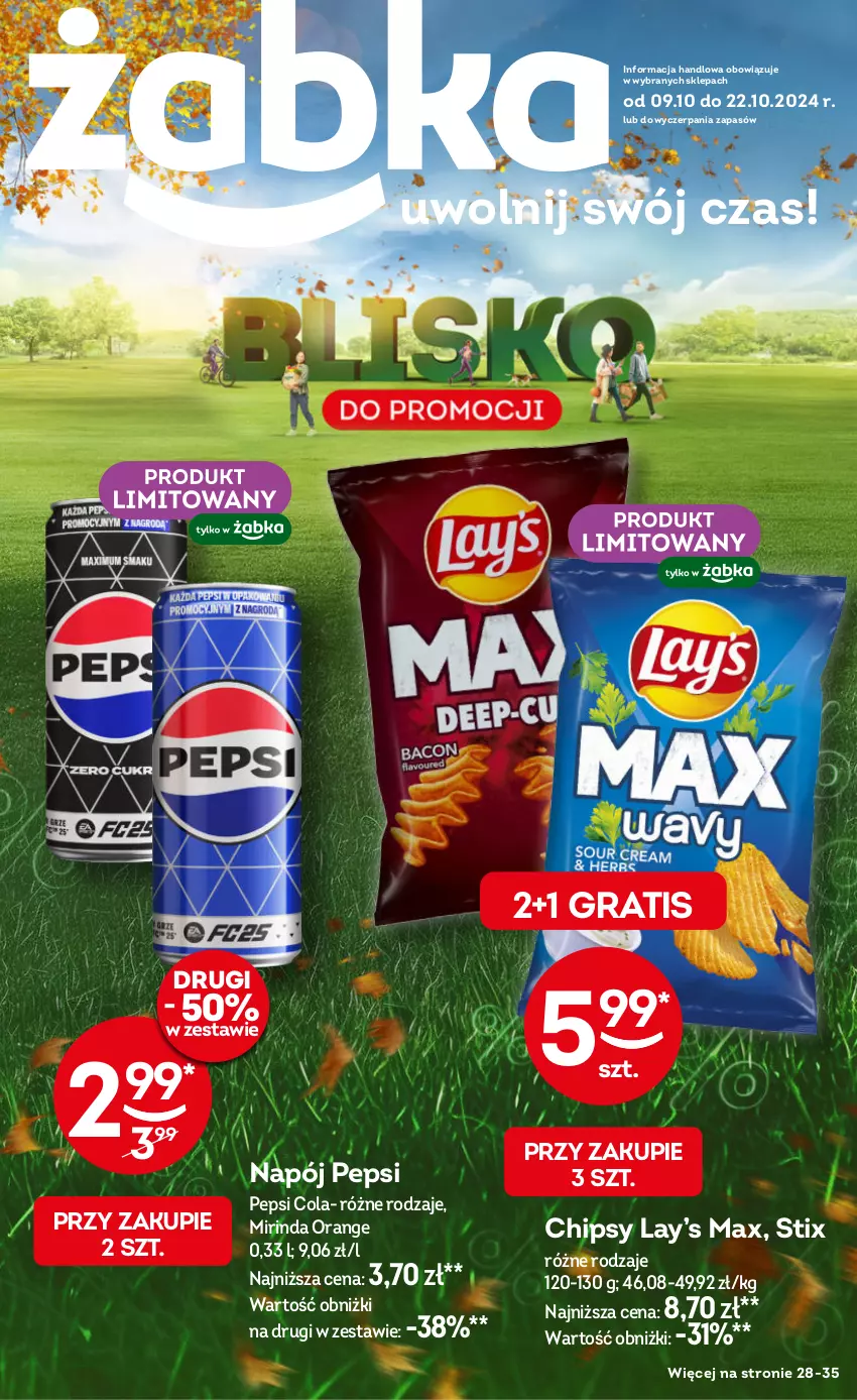 Gazetka promocyjna Żabka - ważna 09.10 do 22.10.2024 - strona 1 - produkty: Chipsy, Gra, Lay’s, Mirinda, Napój, Pepsi