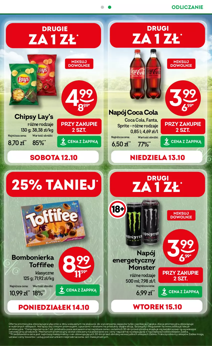 Gazetka promocyjna Żabka - ważna 09.10 do 22.10.2024 - strona 3 - produkty: Chipsy, Fa, Fanta, Lay’s, Napój, Napój energetyczny, Sok, Sprite, Toffifee