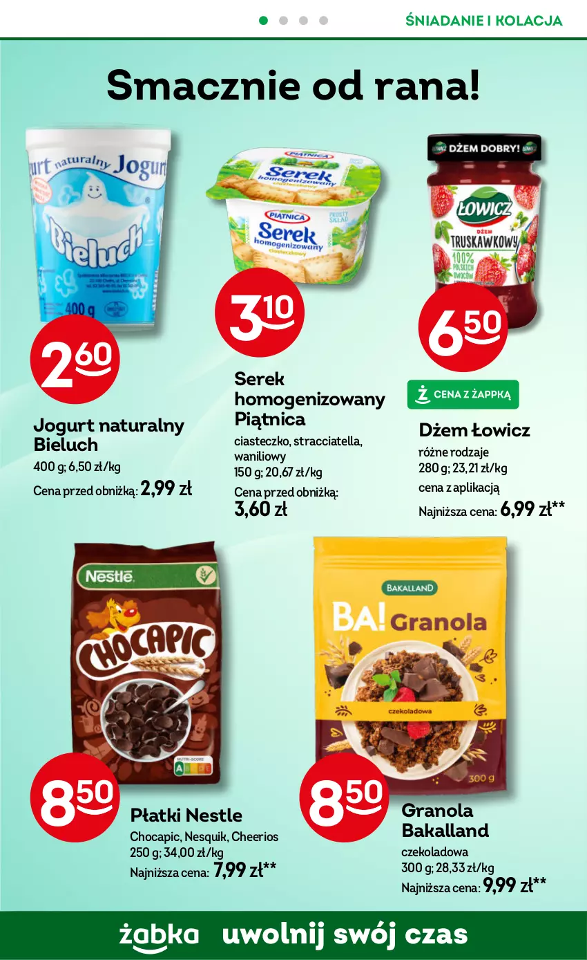 Gazetka promocyjna Żabka - ważna 09.10 do 22.10.2024 - strona 44 - produkty: Bakalland, Bieluch, Cheerios, Dżem, Gra, Granola, Jogurt, Jogurt naturalny, Nesquik, Piątnica, Ser, Serek, Serek homogenizowany