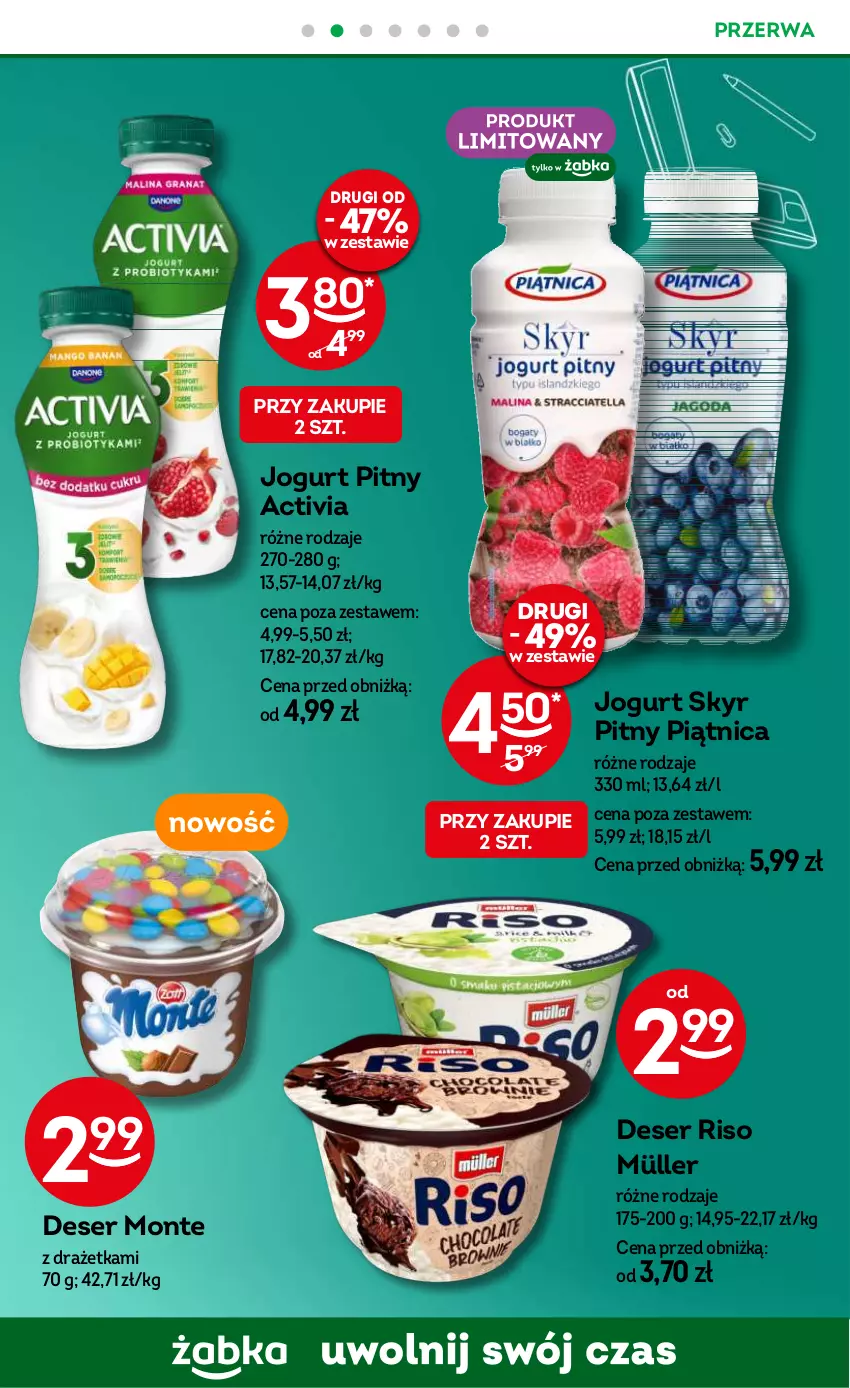 Gazetka promocyjna Żabka - ważna 09.10 do 22.10.2024 - strona 49 - produkty: Activia, Deser, Jogurt, Jogurt pitny, Monte, Müller, Piątnica, Ser