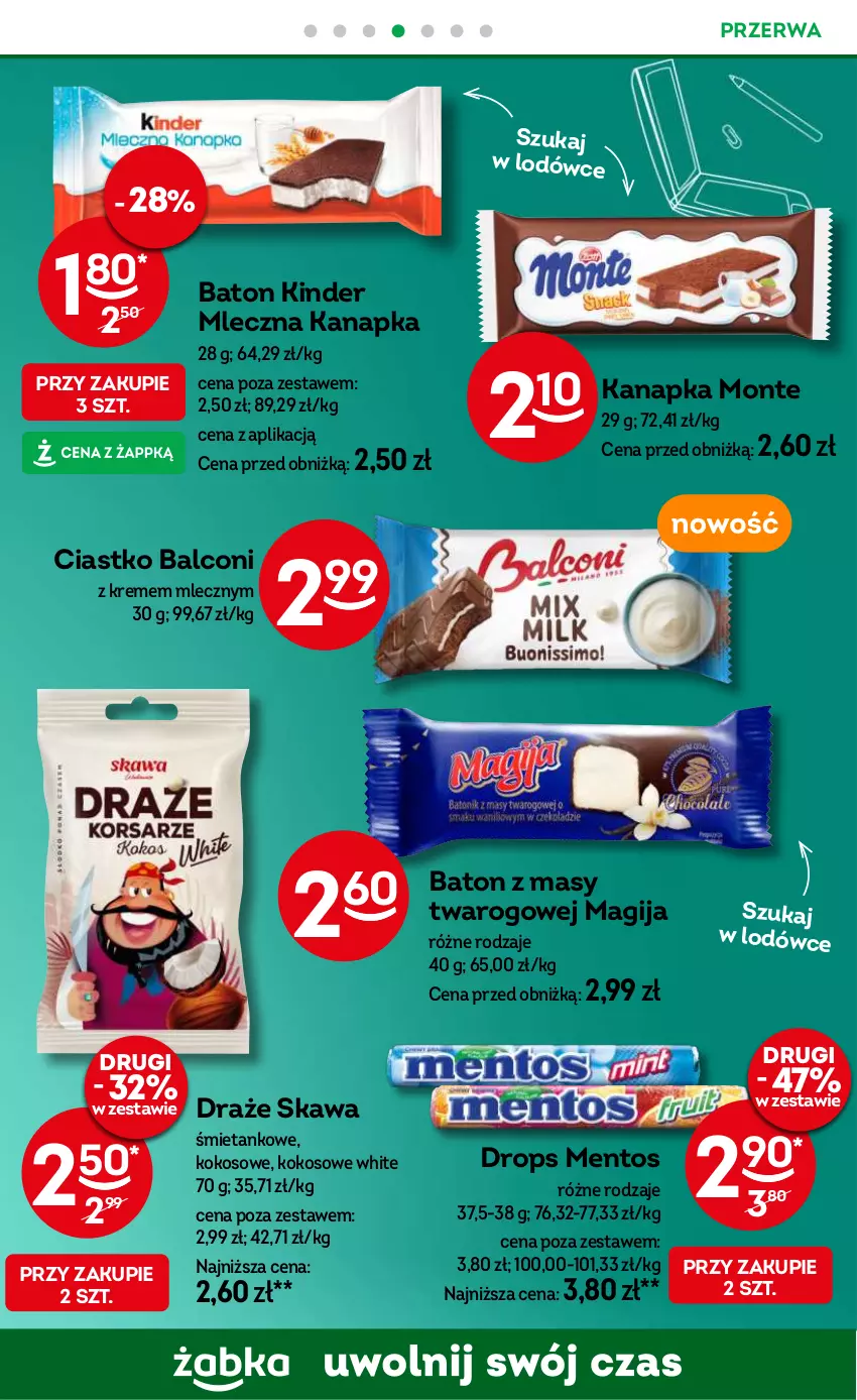 Gazetka promocyjna Żabka - ważna 09.10 do 22.10.2024 - strona 51 - produkty: Alcon, Baton, Kawa, Kinder, Kokos, Magija, Mentos, Mleczna kanapka, Monte