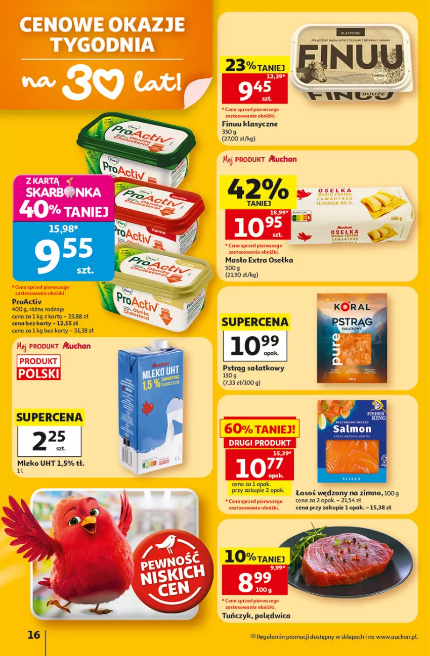 Gazetka promocyjna Auchan - 30 Lat Hipermarket - ważna 02.07 do 08.07.2026 - strona 16 - produkty: Finuu, LG, Masło, Mleko, Polędwica, Por, Pstrąg, Sałat, Tuńczyk