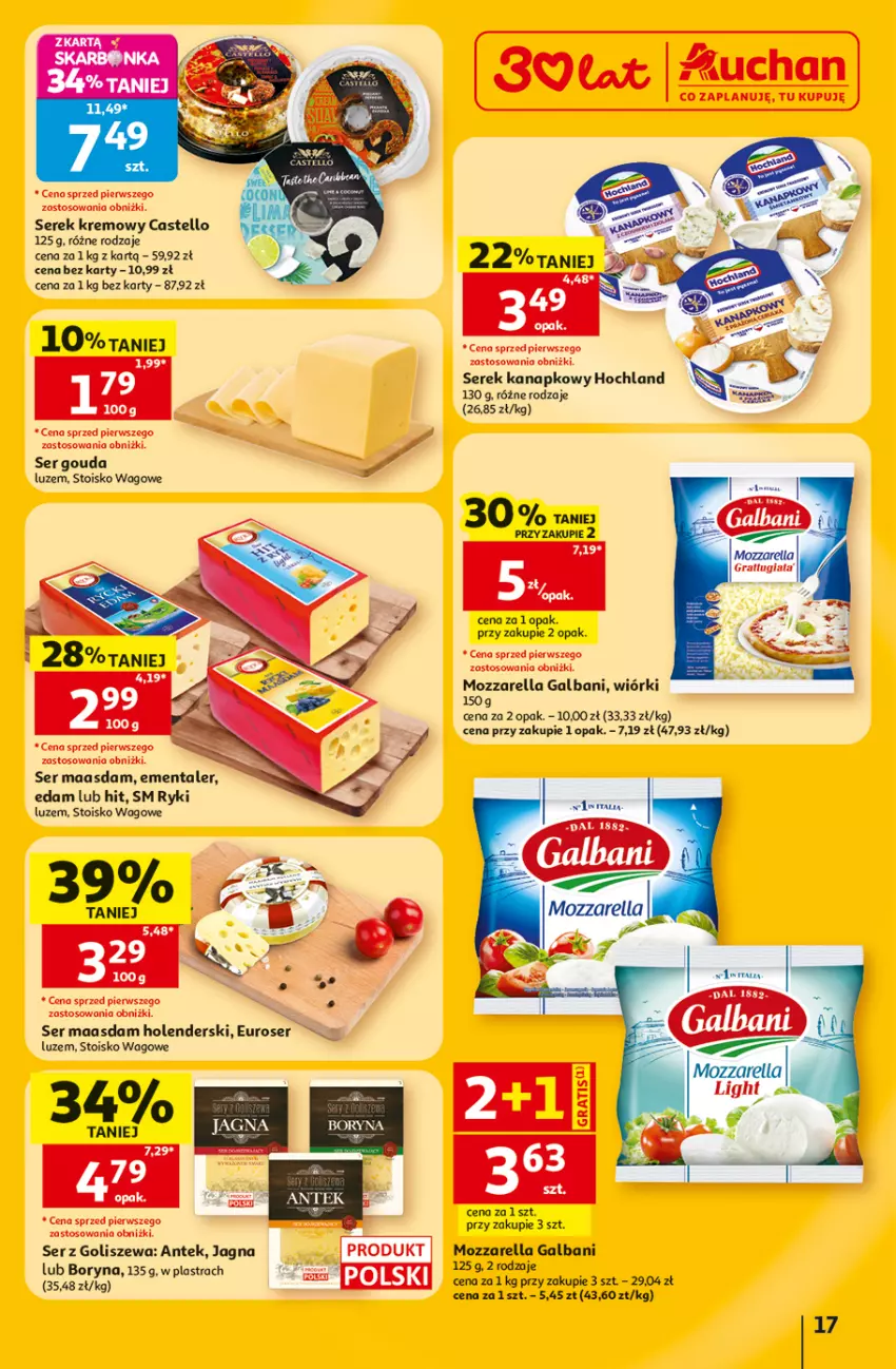 Gazetka promocyjna Auchan - 30 Lat Hipermarket - ważna 02.07 do 08.07.2026 - strona 17 - produkty: Edam, Ementaler, Galbani, Gouda, Hochland, Maasdam, Mozzarella, Ser, Serek, Serek kanapkowy