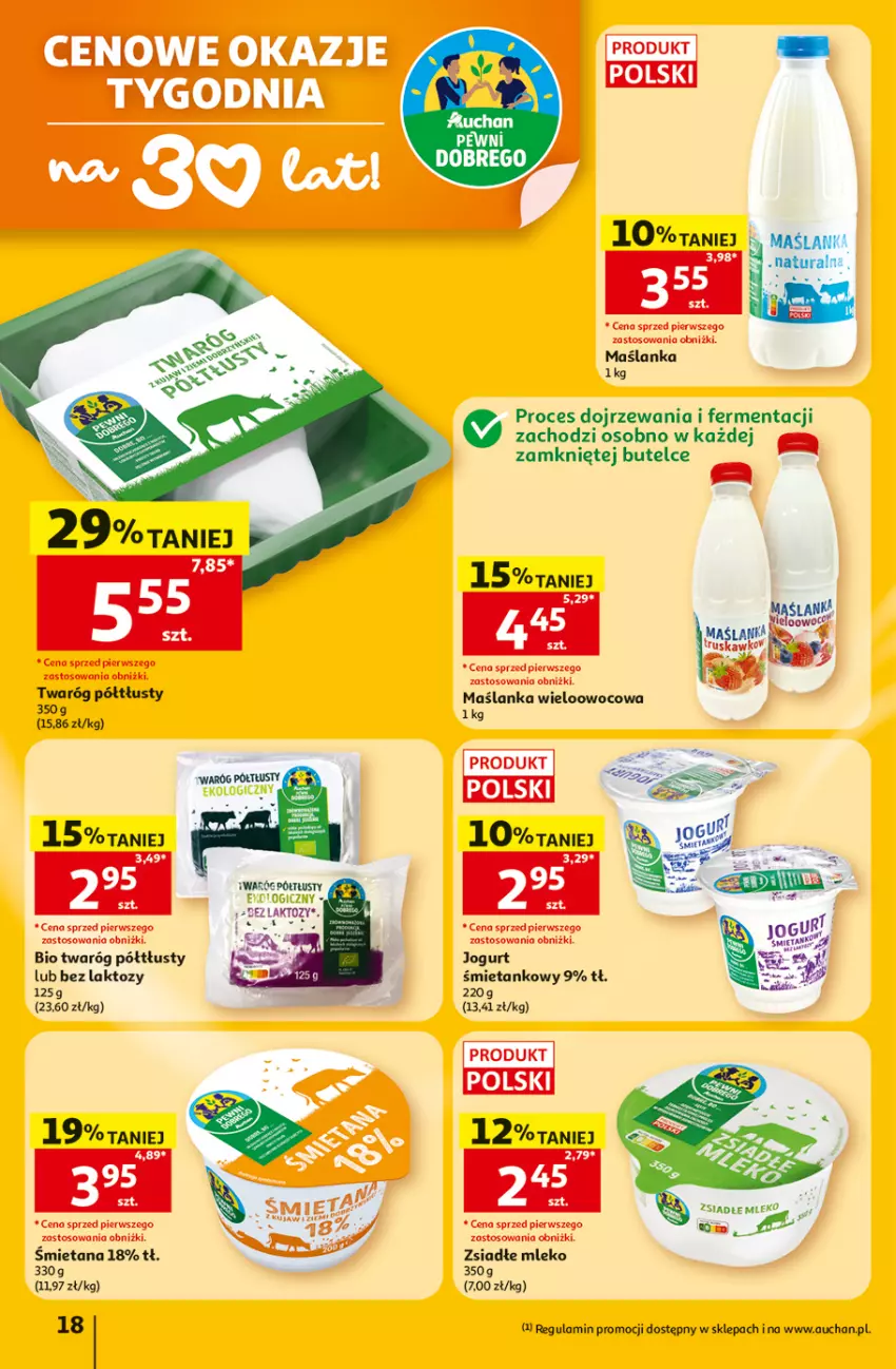 Gazetka promocyjna Auchan - 30 Lat Hipermarket - ważna 02.07 do 08.07.2026 - strona 18 - produkty: Jogurt, Klej, Maślanka, Mleko, Twaróg, Twaróg półtłusty
