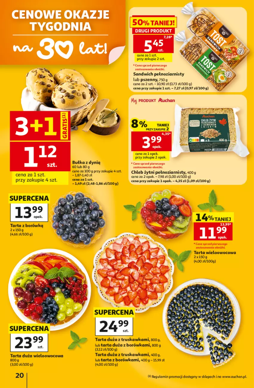 Gazetka promocyjna Auchan - 30 Lat Hipermarket - ważna 02.07 do 08.07.2026 - strona 20 - produkty: Borówka, Bułka, Chleb, Dynią, Tarta