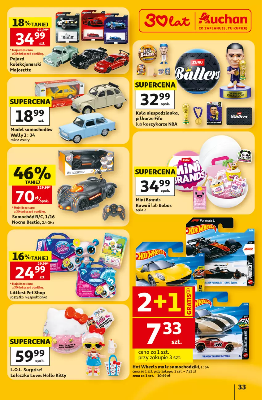 Gazetka promocyjna Auchan - 30 Lat Hipermarket - ważna 02.07 do 08.07.2026 - strona 33 - produkty: Chodzik, Fa, GRID, Hot Wheels, Kawa, Kosz, L.O.L., Littlest Pet Shop, NBA, Pojazd, Samochód, Samochodziki, Ser